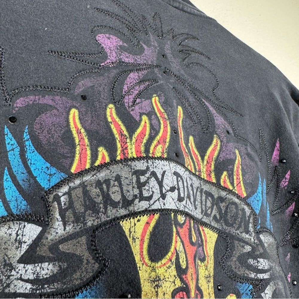 Vintage Y2K Harley Davidson Zip Up Jacket Black Bedazzled Embroidered Large - Picture 8 of 10